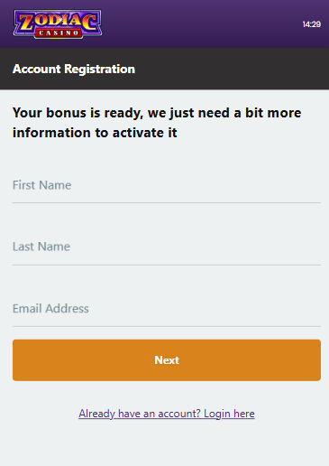 Zodiac Casino Register